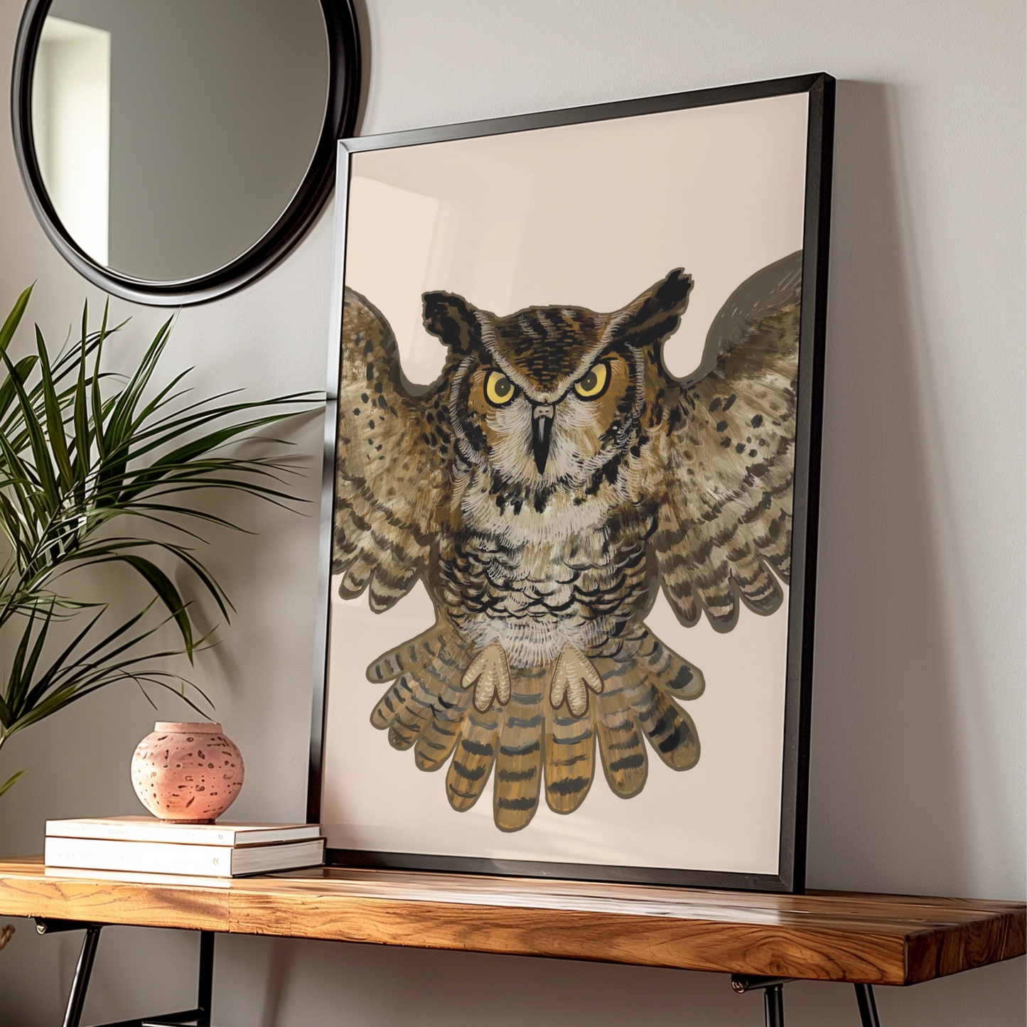 Halloween Owl Poster, Spooky Owl Wall Art, Great Horned Owl Print, Brown Bird Art