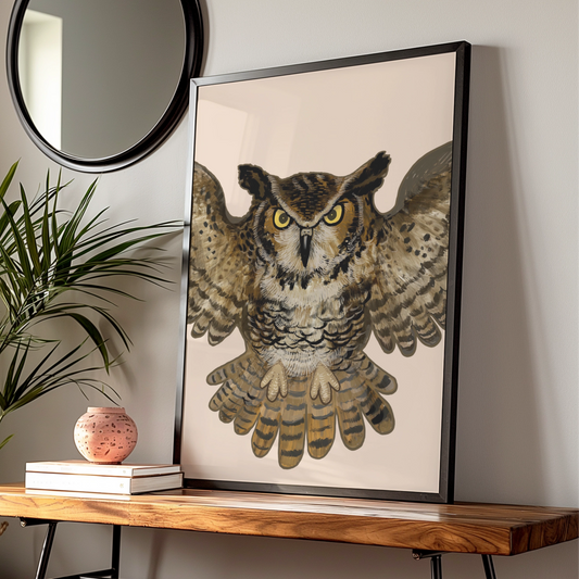 Halloween Owl Poster, Spooky Owl Wall Art, Great Horned Owl Print, Brown Bird Art