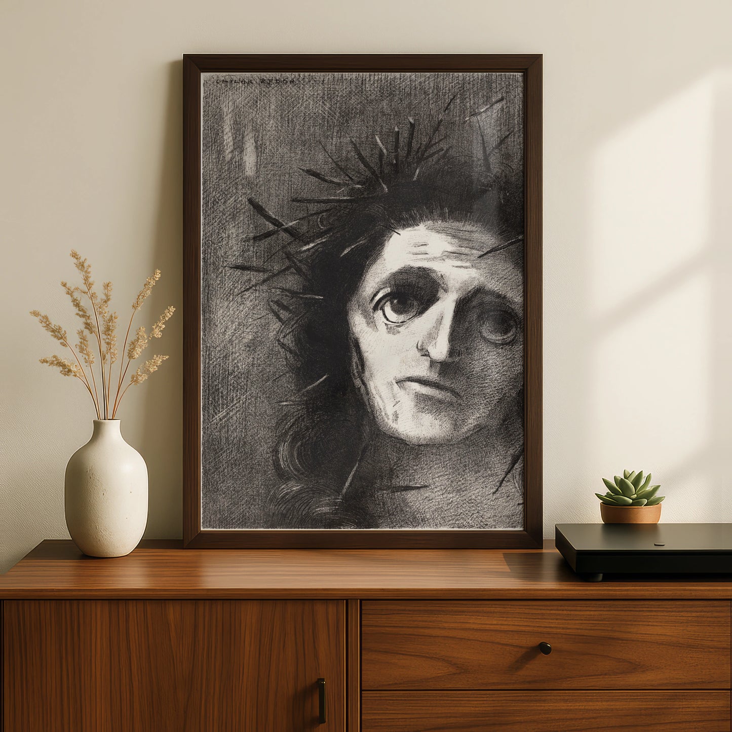 Odilon Redon Dark Gothic Face Poster, Halloween Wall Art, Macabre Black Print