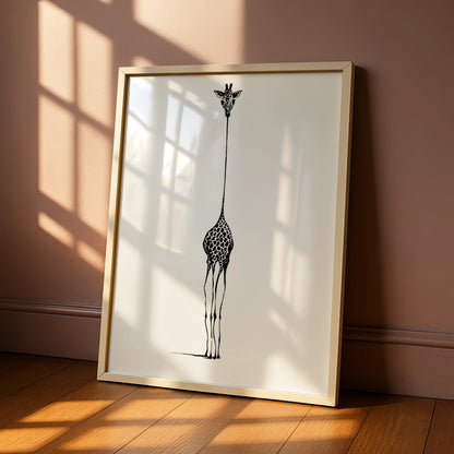 Giraffe Minimalist Print, Black and White Animal Poster, Modern Monochrome Wall Art, Gallery Wall