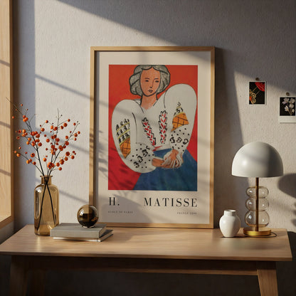 Red Woman in Blouse Wall Art Print, Colourful Vintage Modernist Poster – product image 5