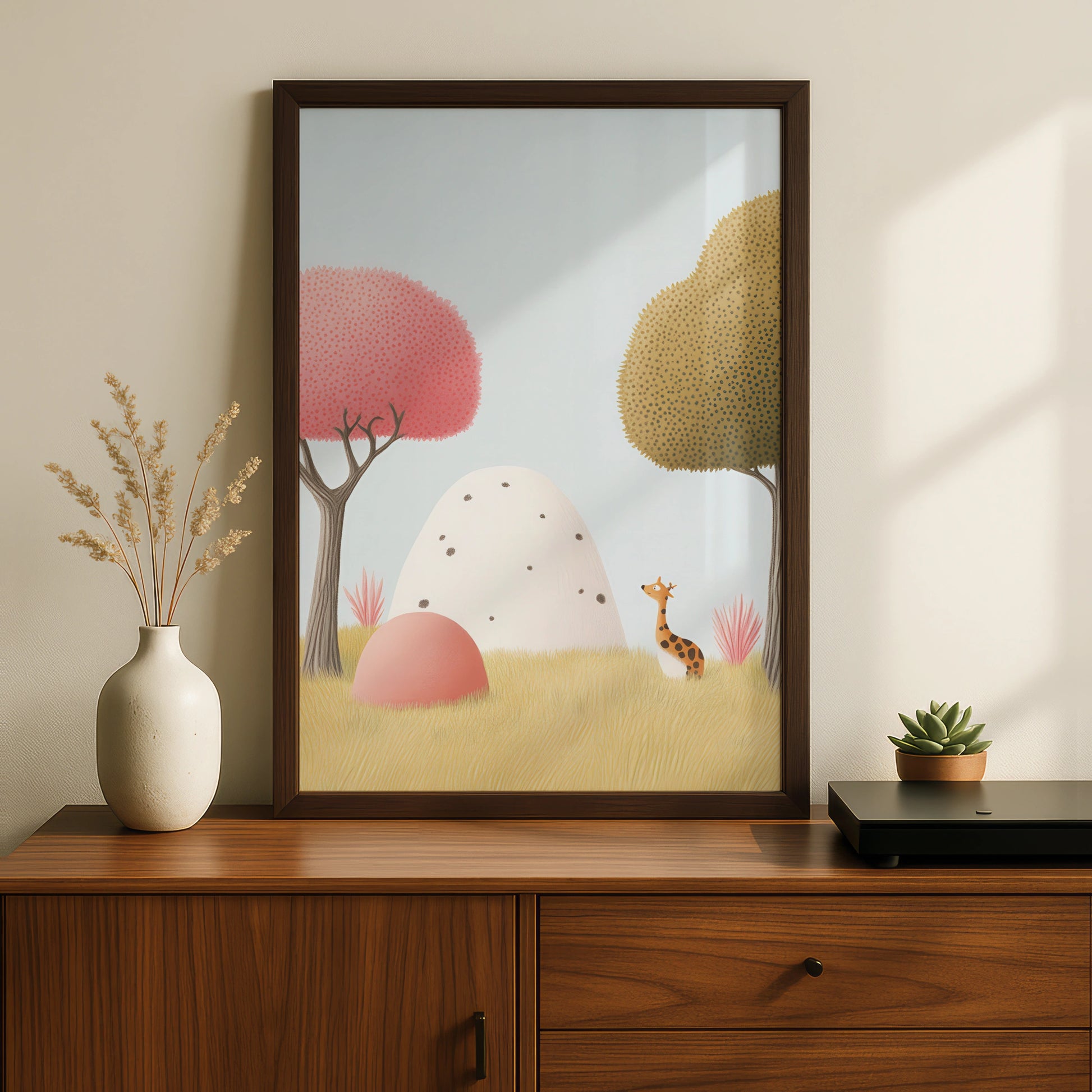 Giraffe Nursery Wall Art, Cute Animal Poster, Baby Room Print, Pastel Kids Decor
