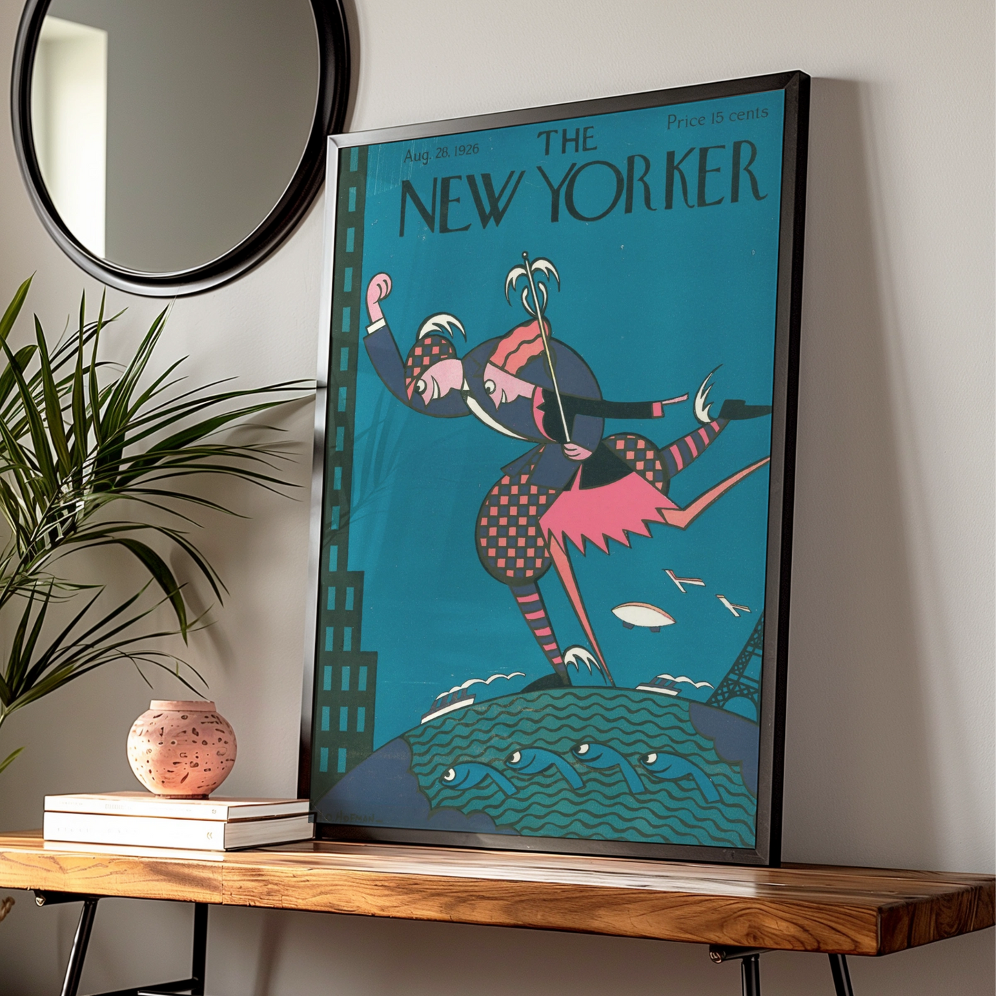 The New Yorker August 1926 Cover Poster, Art Deco Harlequin Teal Vintage Wall Art