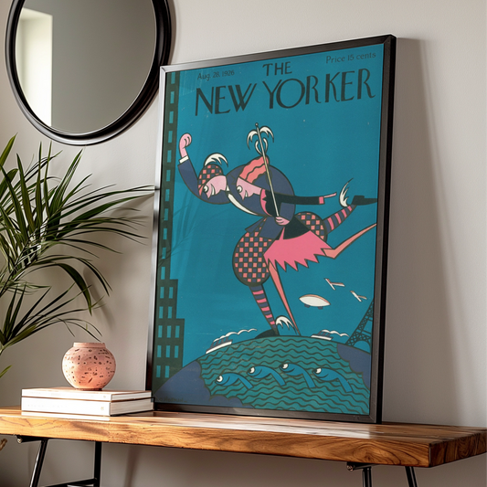 The New Yorker August 1926 Cover Poster, Art Deco Harlequin Teal Vintage Wall Art