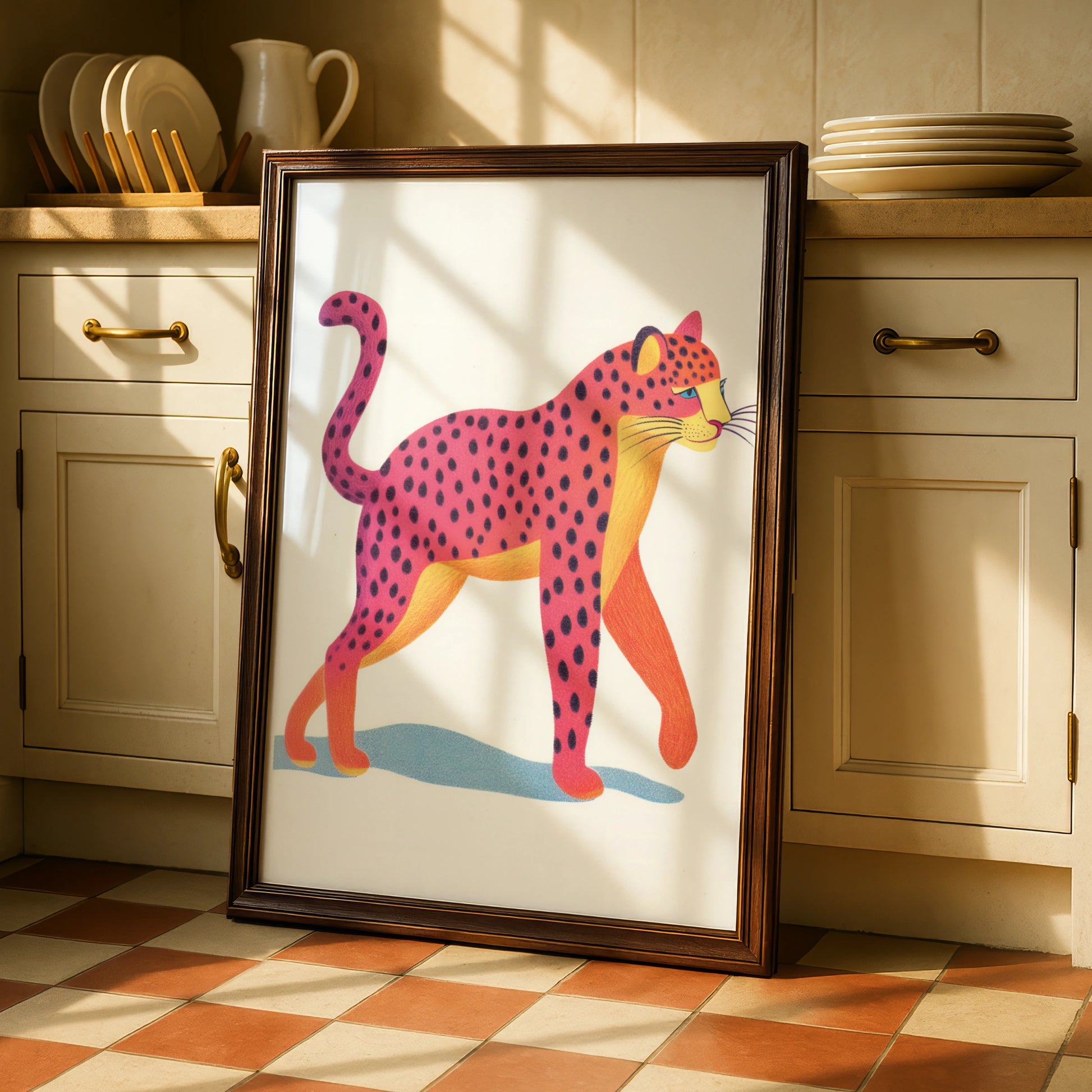 Pink Leopard Nursery Wall Art, Colourful Cheetah Print, Kids Animal Poster, Baby Room Decor