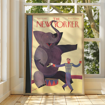 The New Yorker April 1927 Circus Elephant Poster, Vintage Art Deco Cover Wall Art Print