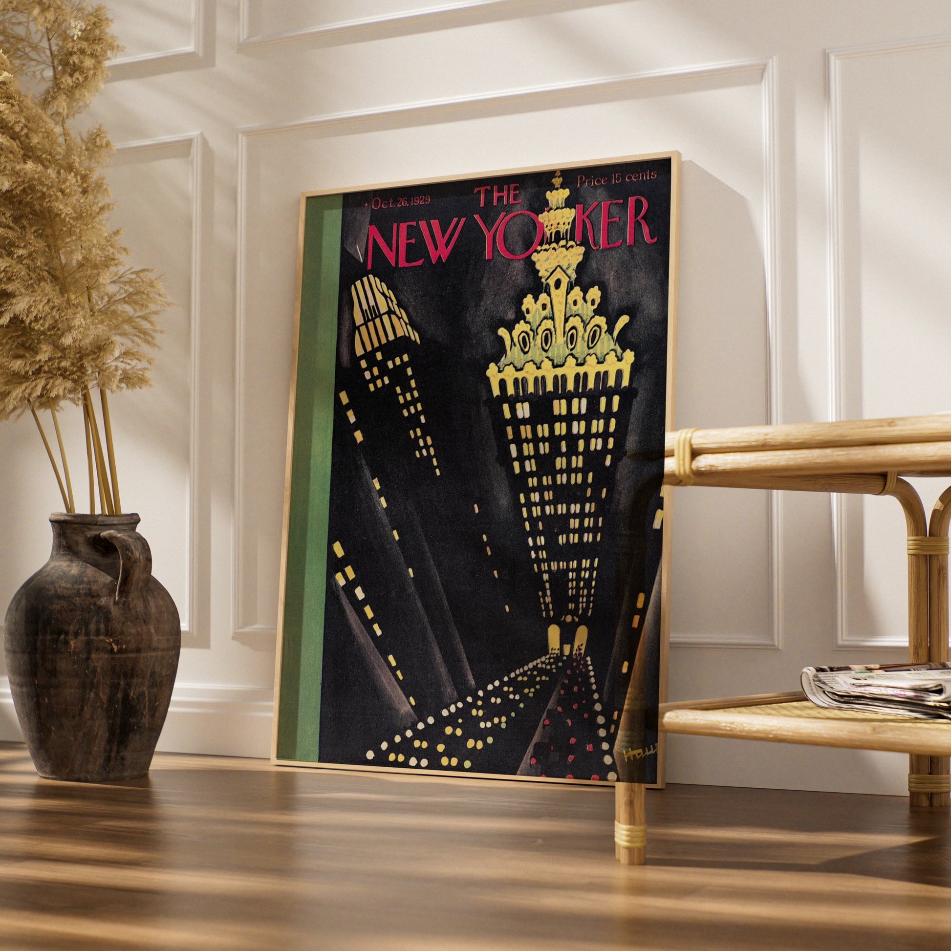 The New Yorker October 1929 Cover Poster, Art Deco NYC Skyline Night Wall Art Print