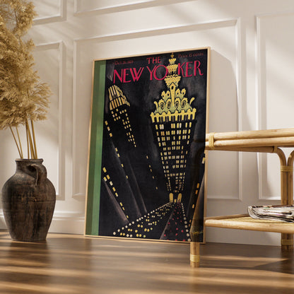 The New Yorker October 1929 Cover Poster, Art Deco NYC Skyline Night Wall Art Print