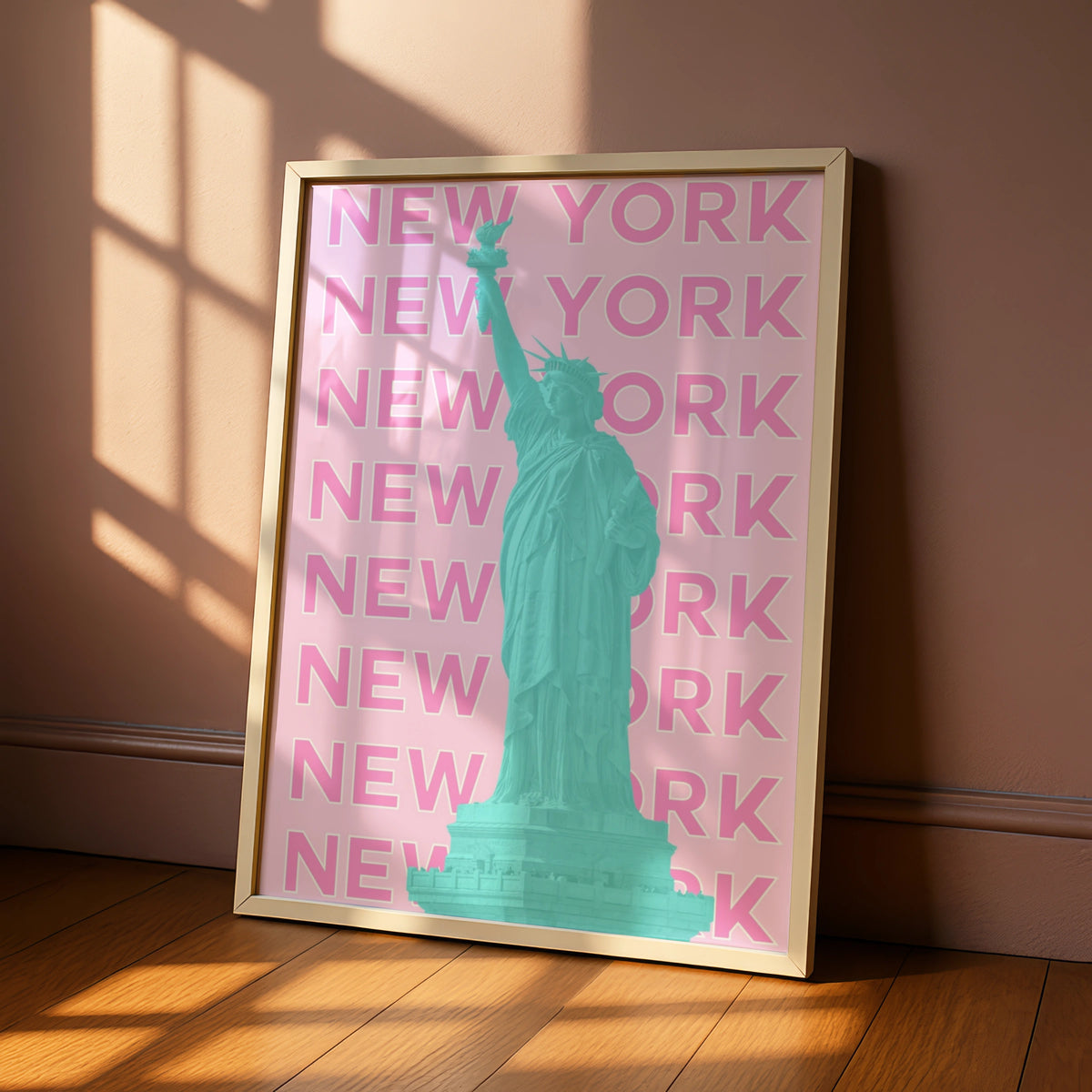 New York Travel Poster, Statue of Liberty Wall Art, Retro NYC Print, Pink Pop Art