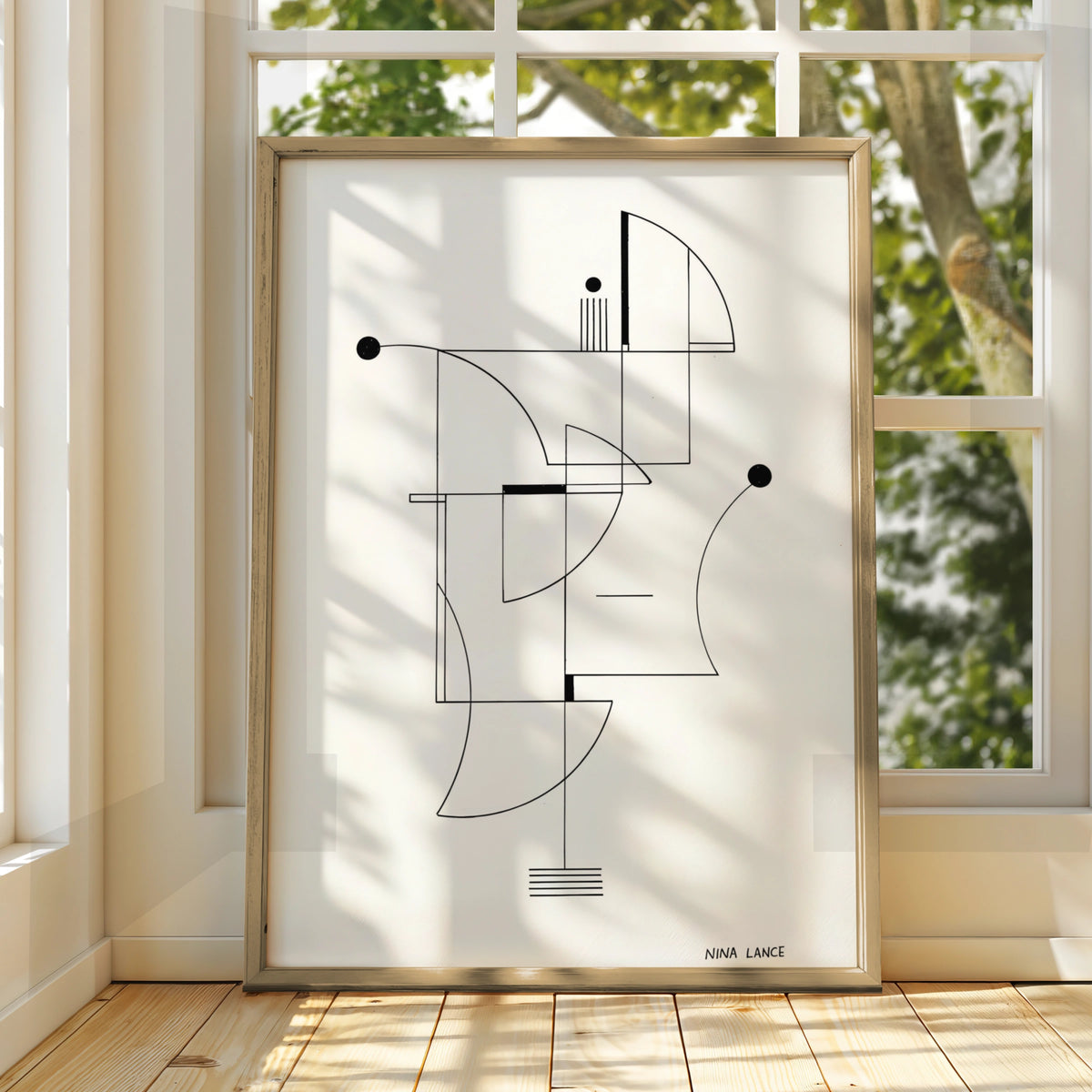 Geometric Abstract Black White Poster, Monochrome Wall Art, Minimalist Modern Print