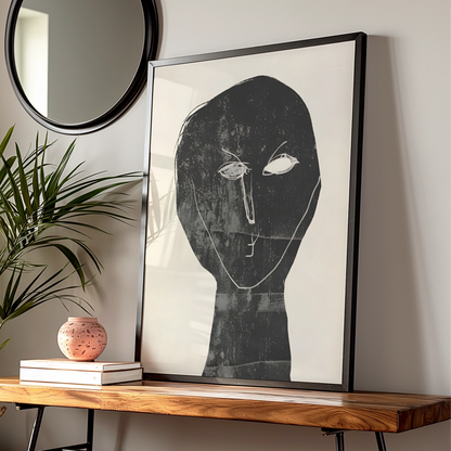 Abstract Face Portrait, Monochrome Wall Art, Black and White Minimalist Print, Modern Gallery Poster