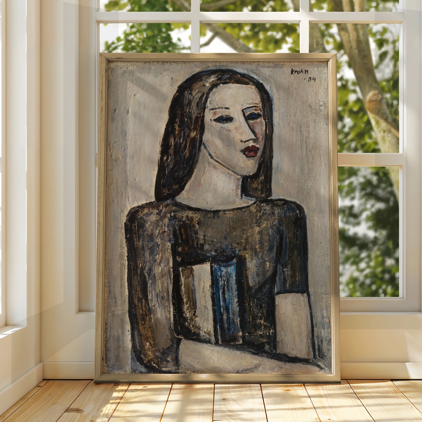 Expressionist Woman Portrait Poster, Dark Moody Figure Art Print, Vintage 1930s Style Wall Art