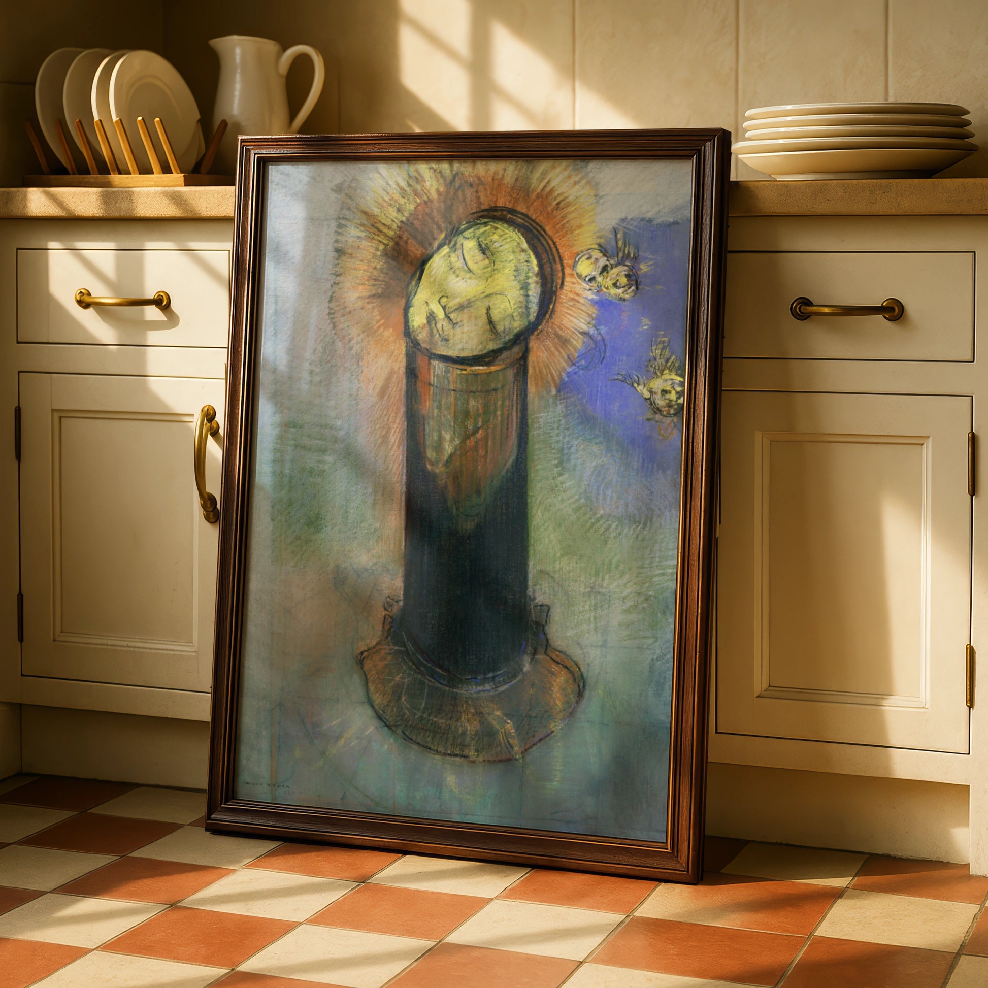 Odilon Redon Surreal Halloween Art Print, Floating Skulls Occult Dark Fantasy Poster