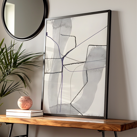 Modern Abstract Line Art Print, Grey Monochrome Wall Art, Neutral Contemporary Poster — Digital Download