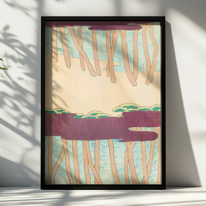 Japanese Woodblock Wall Art, Vintage Pine Tree Print, Bijutsukai 1901, Japandi Poster – A4 Black frame
