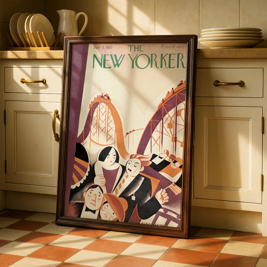 New Yorker 1927 Cover Poster, Vintage Roller Coaster Art Deco Print, Retro Fair Wall Art