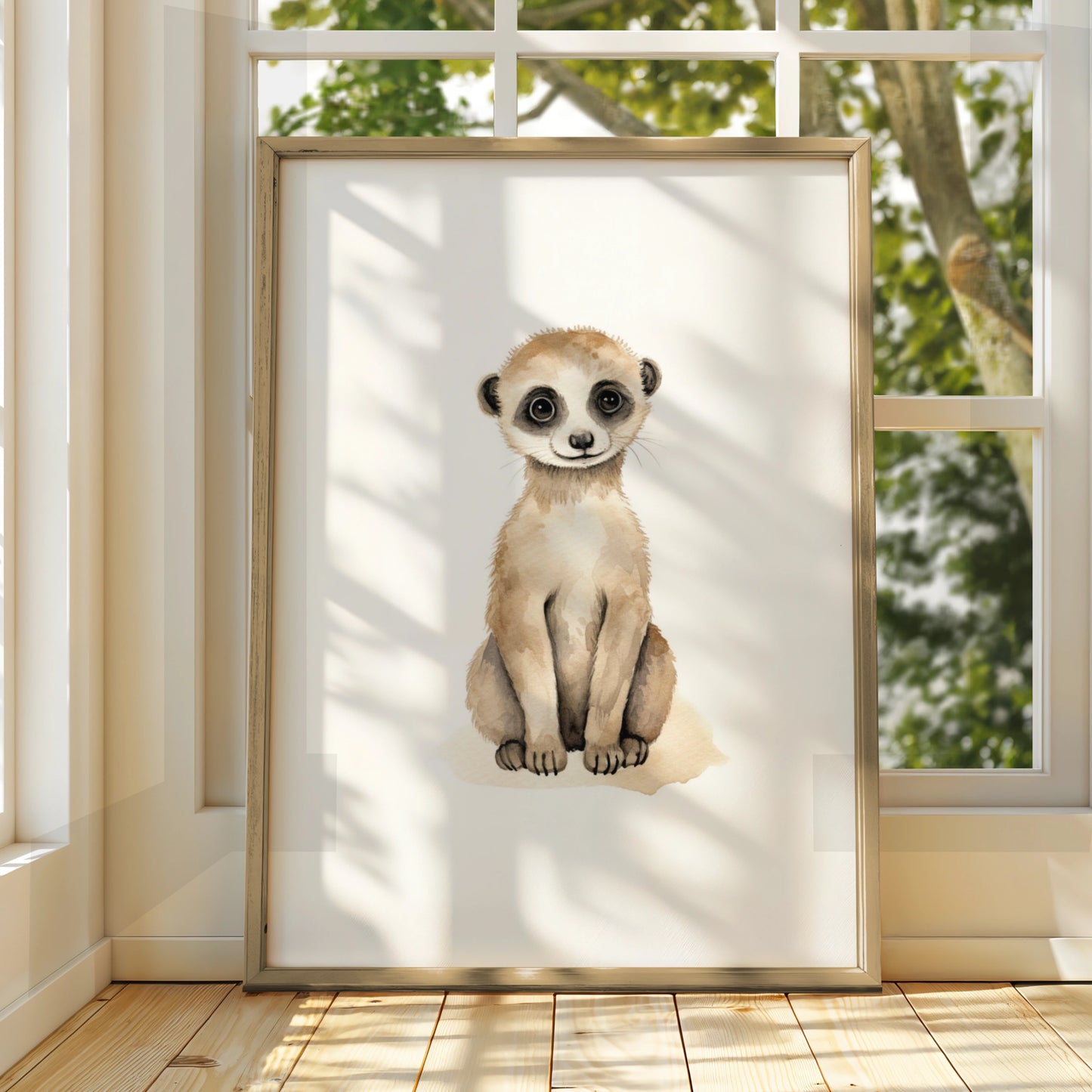 Meerkat Nursery Wall Art, Cute Animal Watercolour Print, Baby Room Poster, Kids Decor