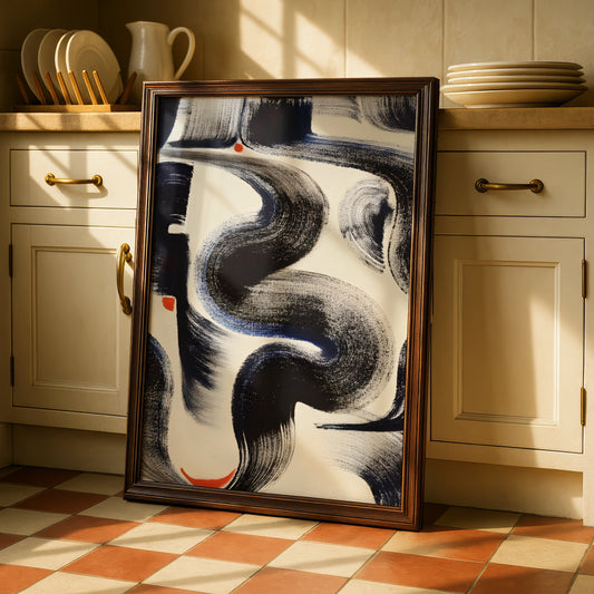 Abstract Brushstroke Wall Art, Monochrome Black Cream Print, Bold Modern Poster, Gallery Wall Decor