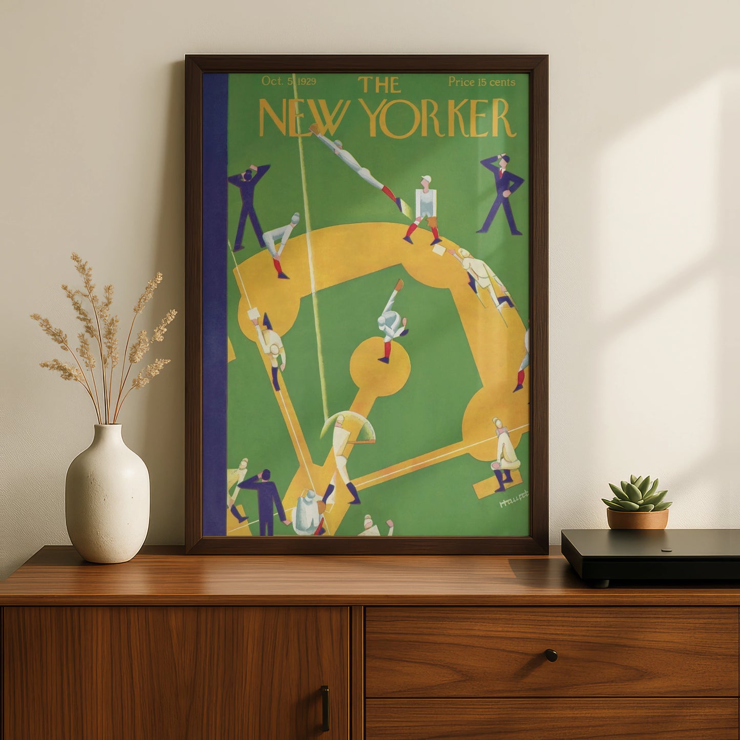 The New Yorker 1929 Baseball Cover Poster, Vintage Art Deco Sports Wall Art Print