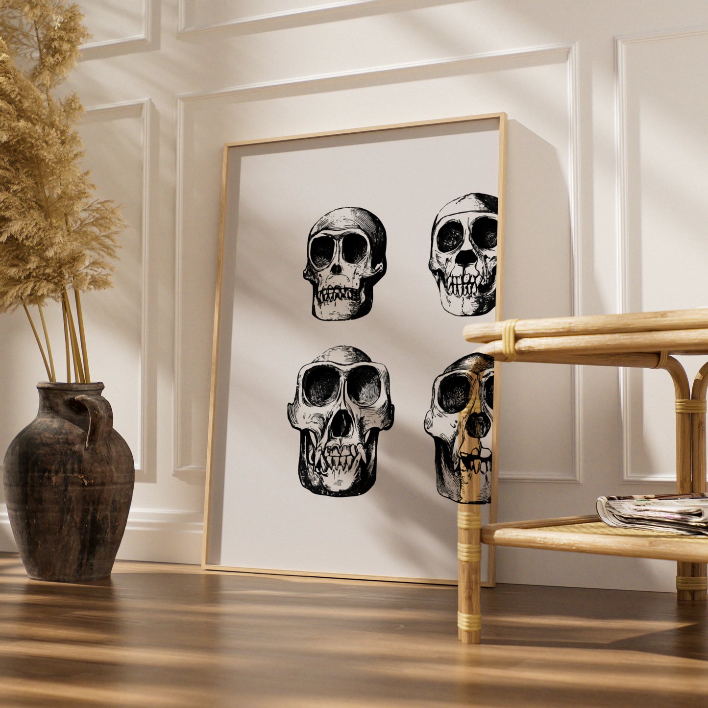 Halloween Skull Poster, Gothic Skeleton Wall Art, Black White Skull Print, Dark Spooky Decor