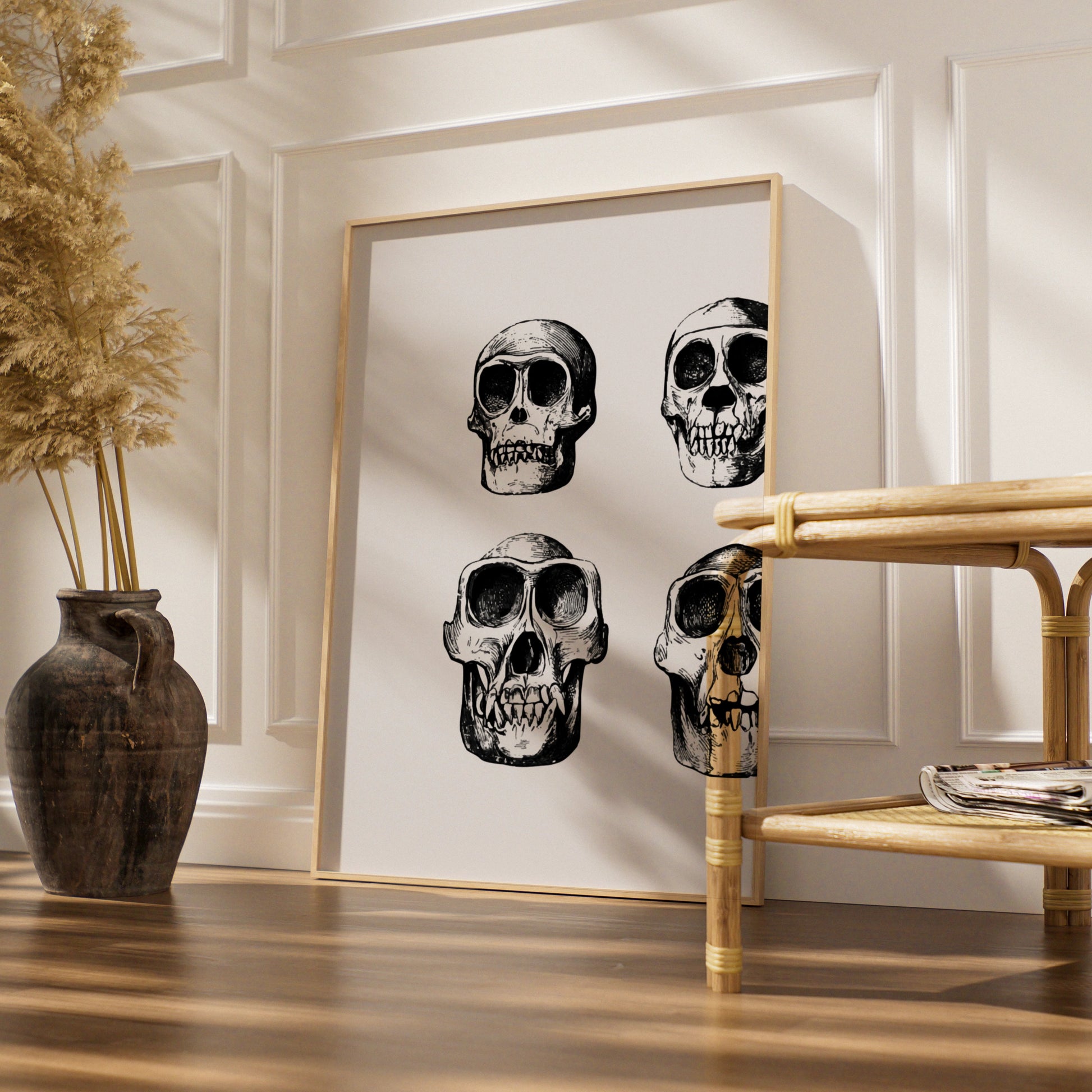 Halloween Skull Poster, Gothic Skeleton Wall Art, Black White Skull Print, Dark Spooky Decor