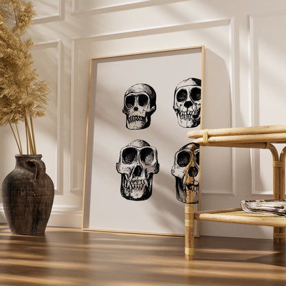 Halloween Skull Poster, Gothic Skeleton Wall Art, Black White Skull Print, Dark Spooky Decor