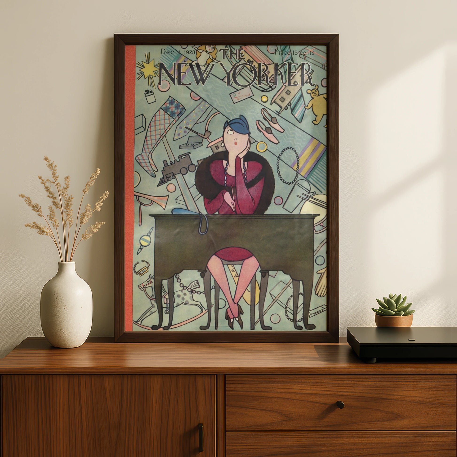 New Yorker 1928 Christmas Cover Poster, Art Deco Vintage Magazine Wall Art Print
