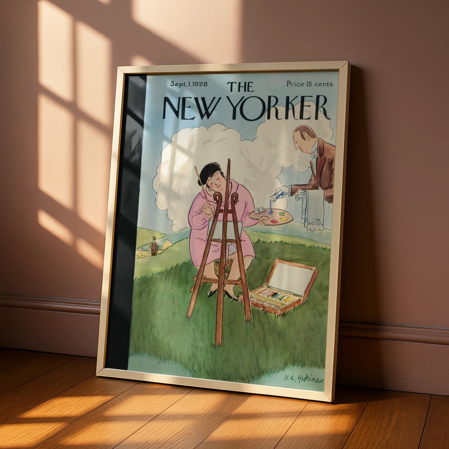 New Yorker Cover September 1928, Vintage Magazine Art Poster, Lady Painting Outdoors