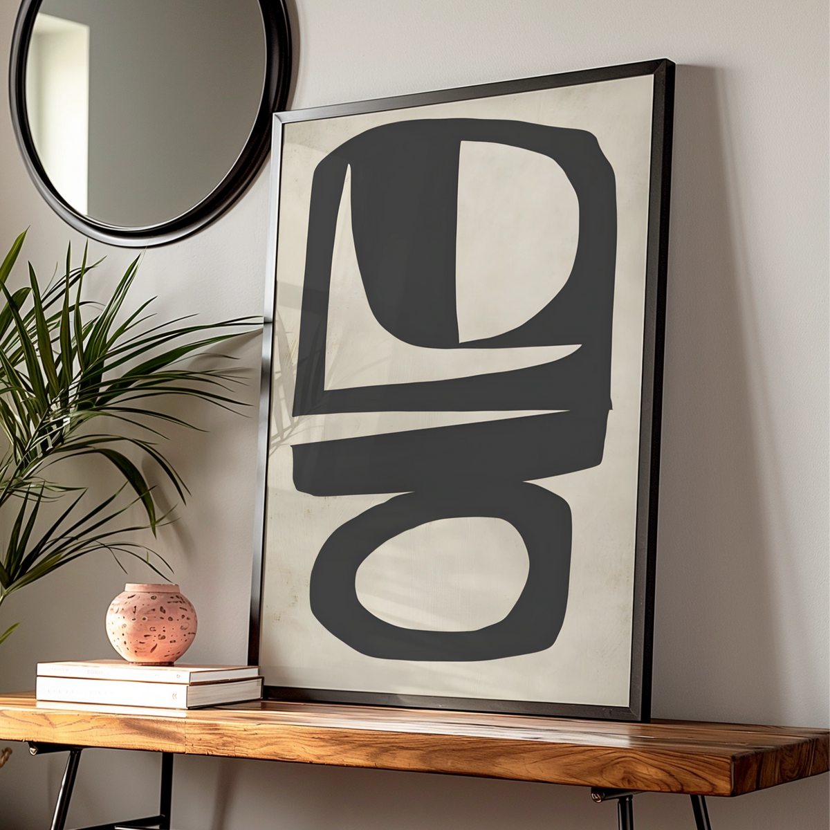 Abstract Monochrome Wall Art, Bold Black Shapes Print, Minimalist Neutral Poster, Modern Decor — Digital Download