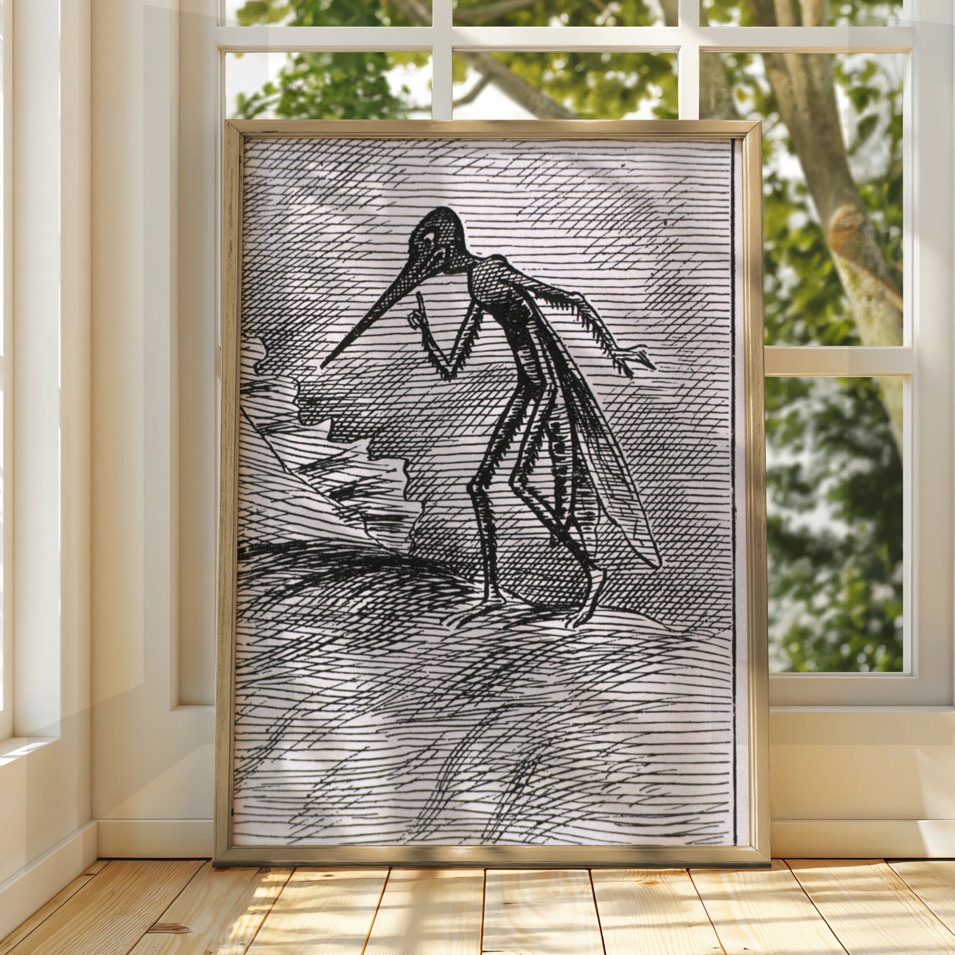 Halloween Plague Doctor Poster, Dark Gothic Creature Art Print, Black White Horror Wall Decor