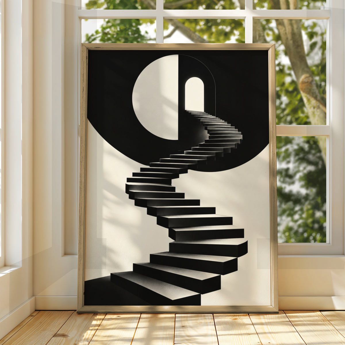 Spiral Staircase Monochrome Wall Art, Black and White Poster, Minimalist Print, Modern Decor