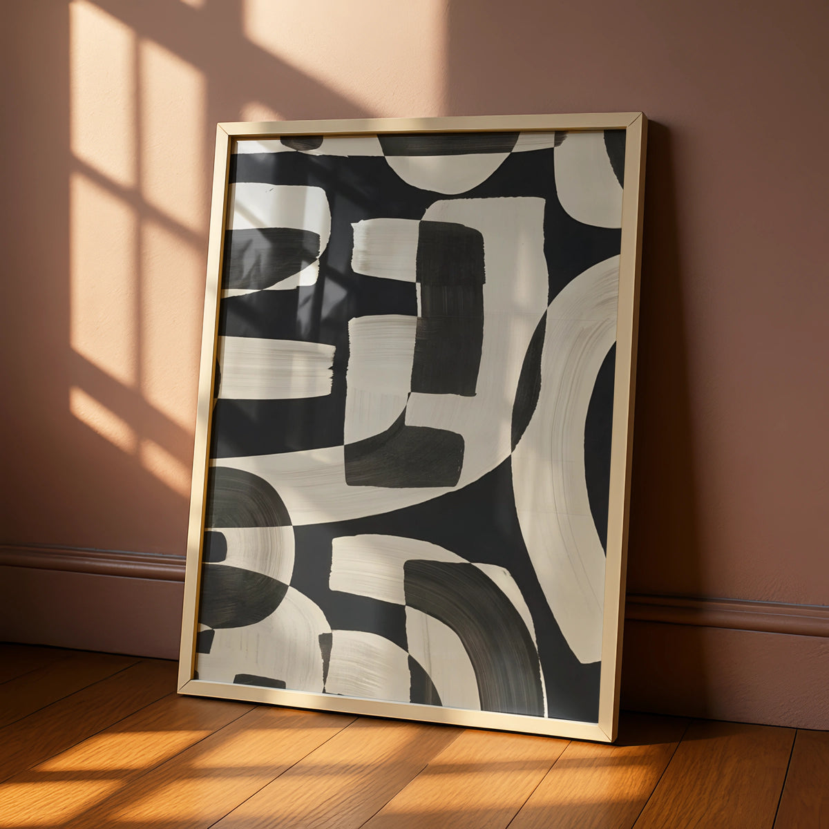 Abstract Brushstroke Wall Art, Monochrome Black White Poster, Modern Geometric Print