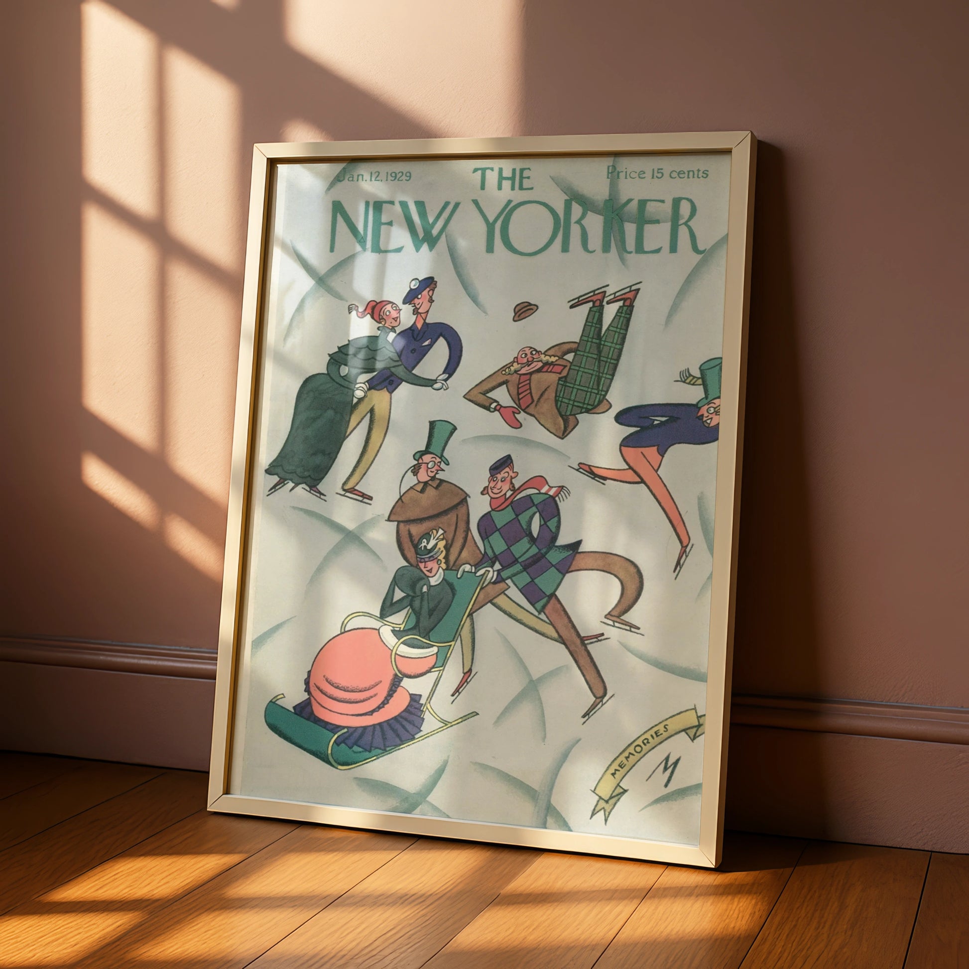 New Yorker 1929 Ice Skating Cover Poster, Vintage Winter Art Print, Retro Wall Art