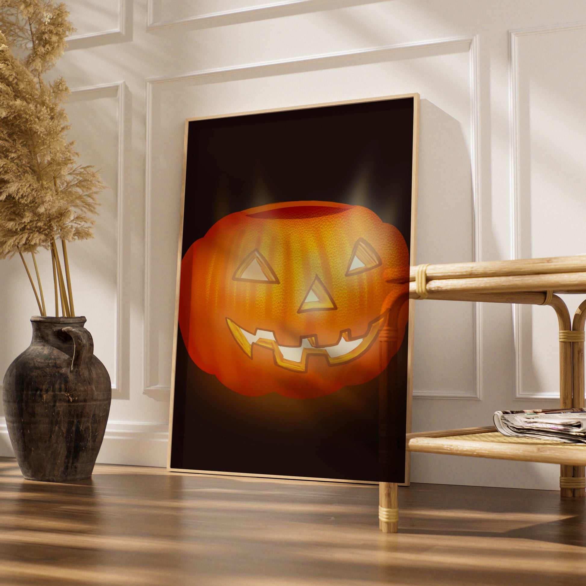 Halloween Pumpkin Poster, Jack O Lantern Wall Art, Spooky Orange Print, Dark Decor