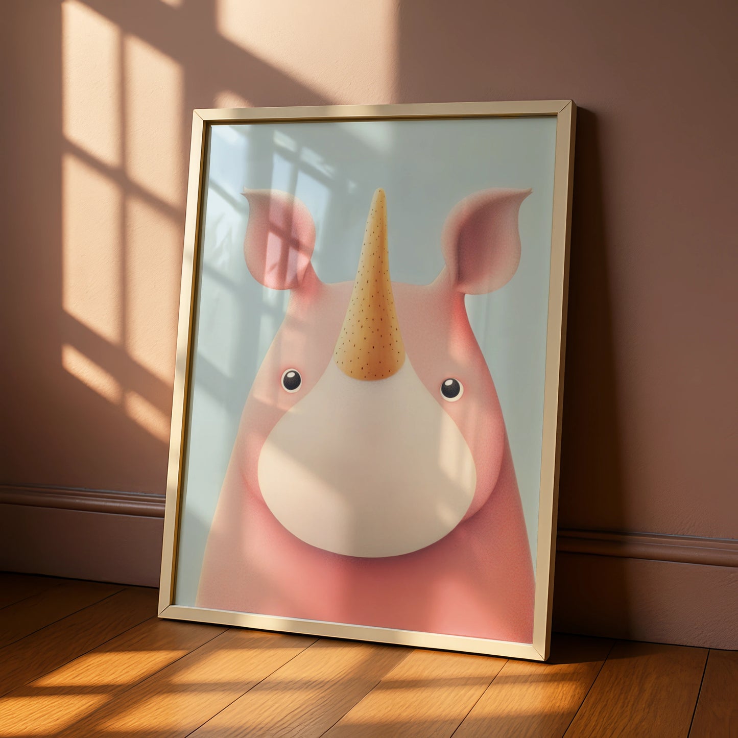 Cute Rhino Nursery Wall Art, Pink Unicorn Rhino Print, Children's Poster, Kids Room Decor