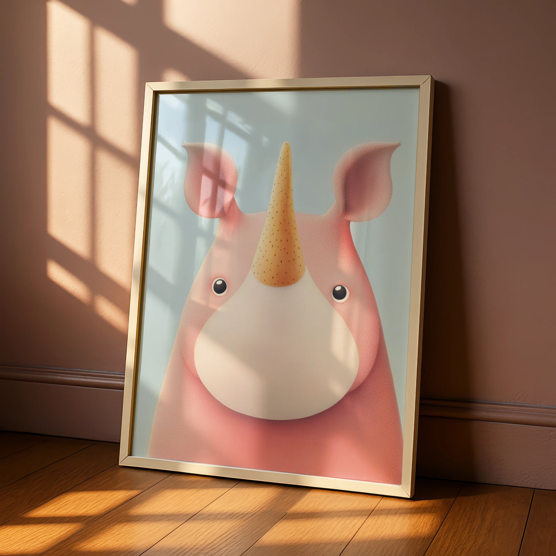 Cute Rhino Nursery Wall Art, Pink Unicorn Rhino Print, Children's Poster, Kids Room Decor