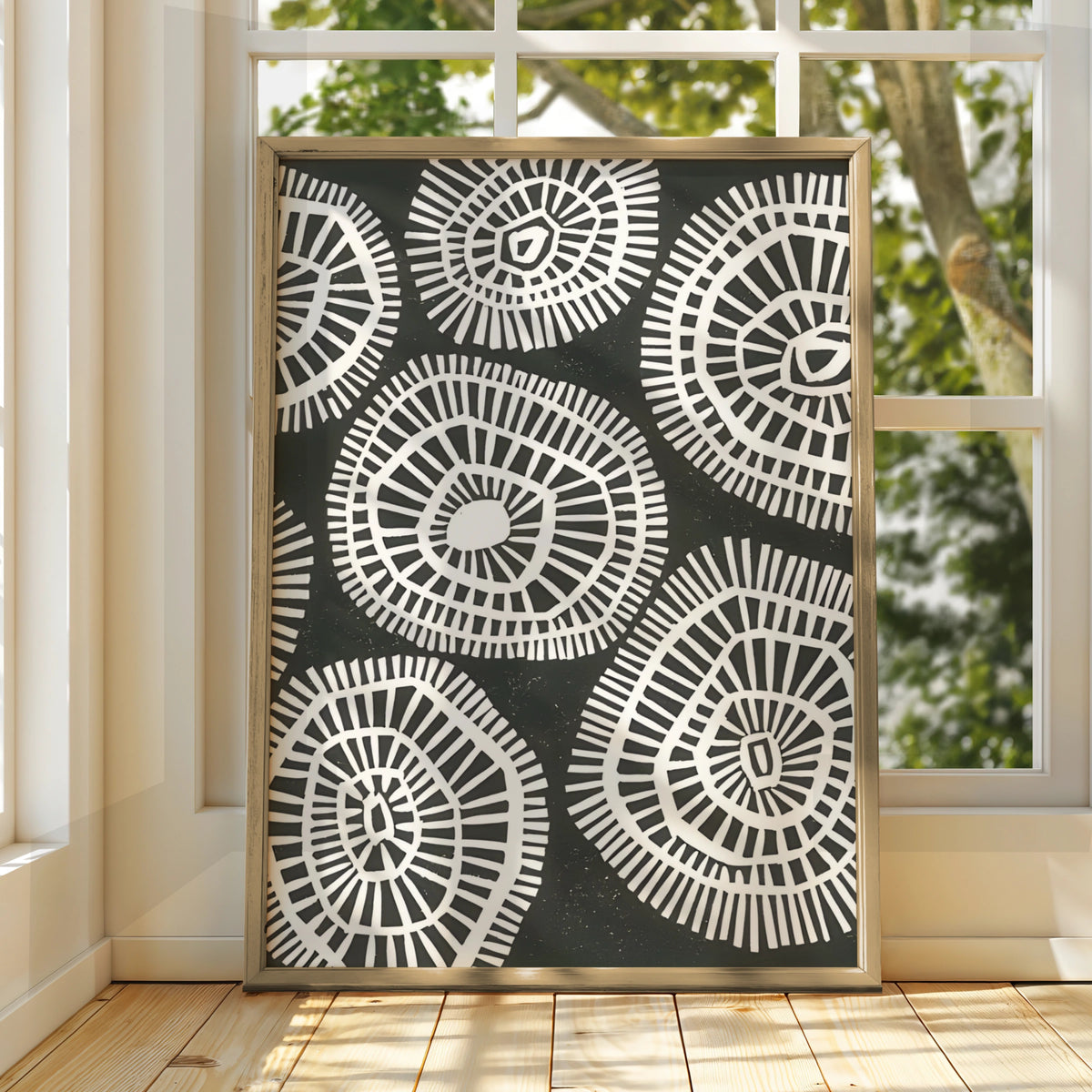 Abstract Circle Pattern Print, Monochrome Wall Art, Black White Geometric Poster, Modern Decor