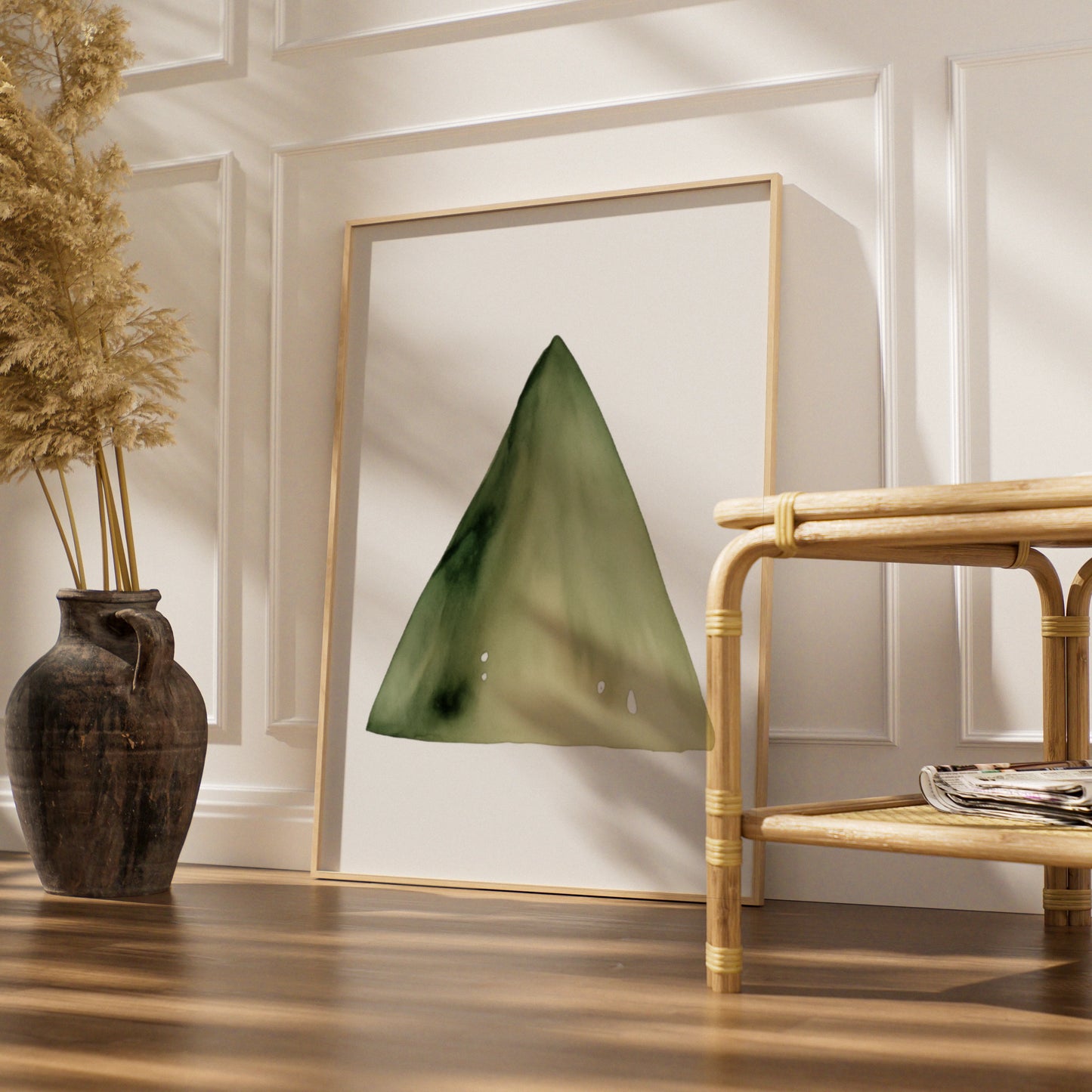 Green Watercolour Triangle Nursery Wall Art, Sage Shape Print, Baby Room Poster