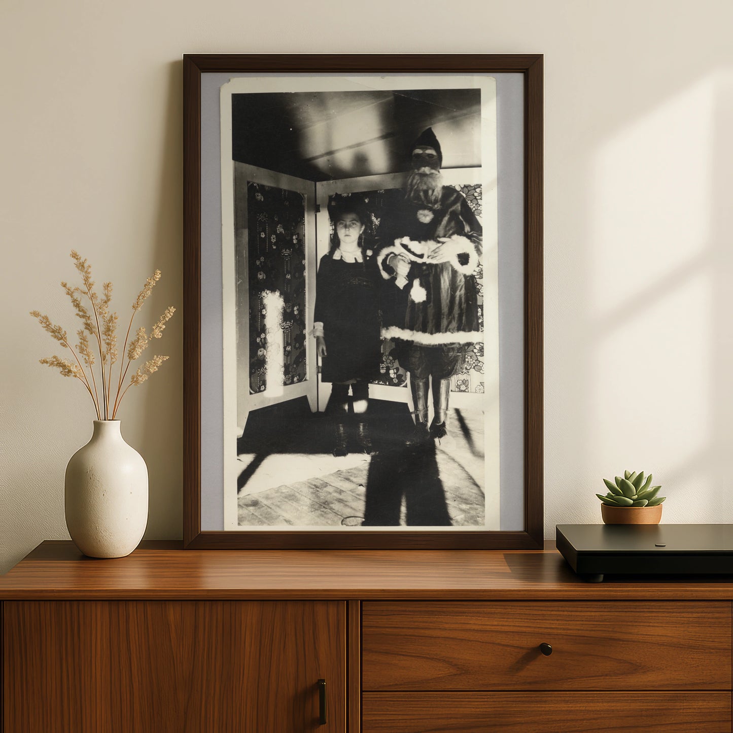 Creepy Halloween Vintage Photo Poster, Spooky Masked Figure Black White Wall Art