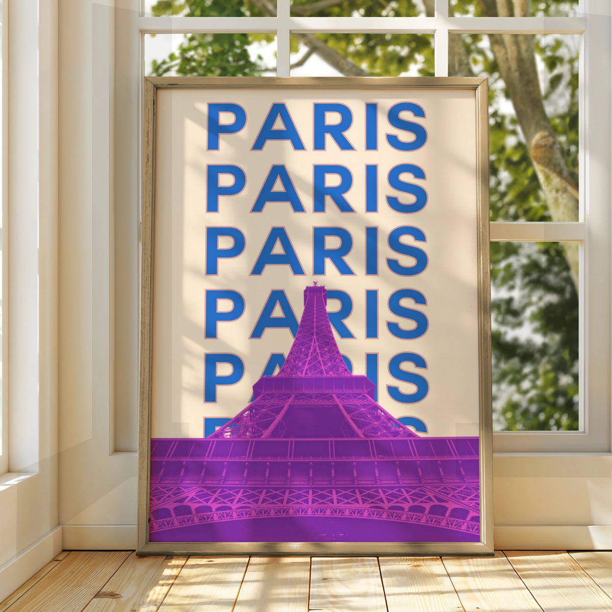 Paris Travel Poster, Eiffel Tower Wall Art, Retro France Print, Bold Typography City Decor