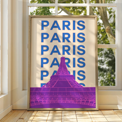 Paris Travel Poster, Eiffel Tower Wall Art, Retro France Print, Bold Typography City Decor