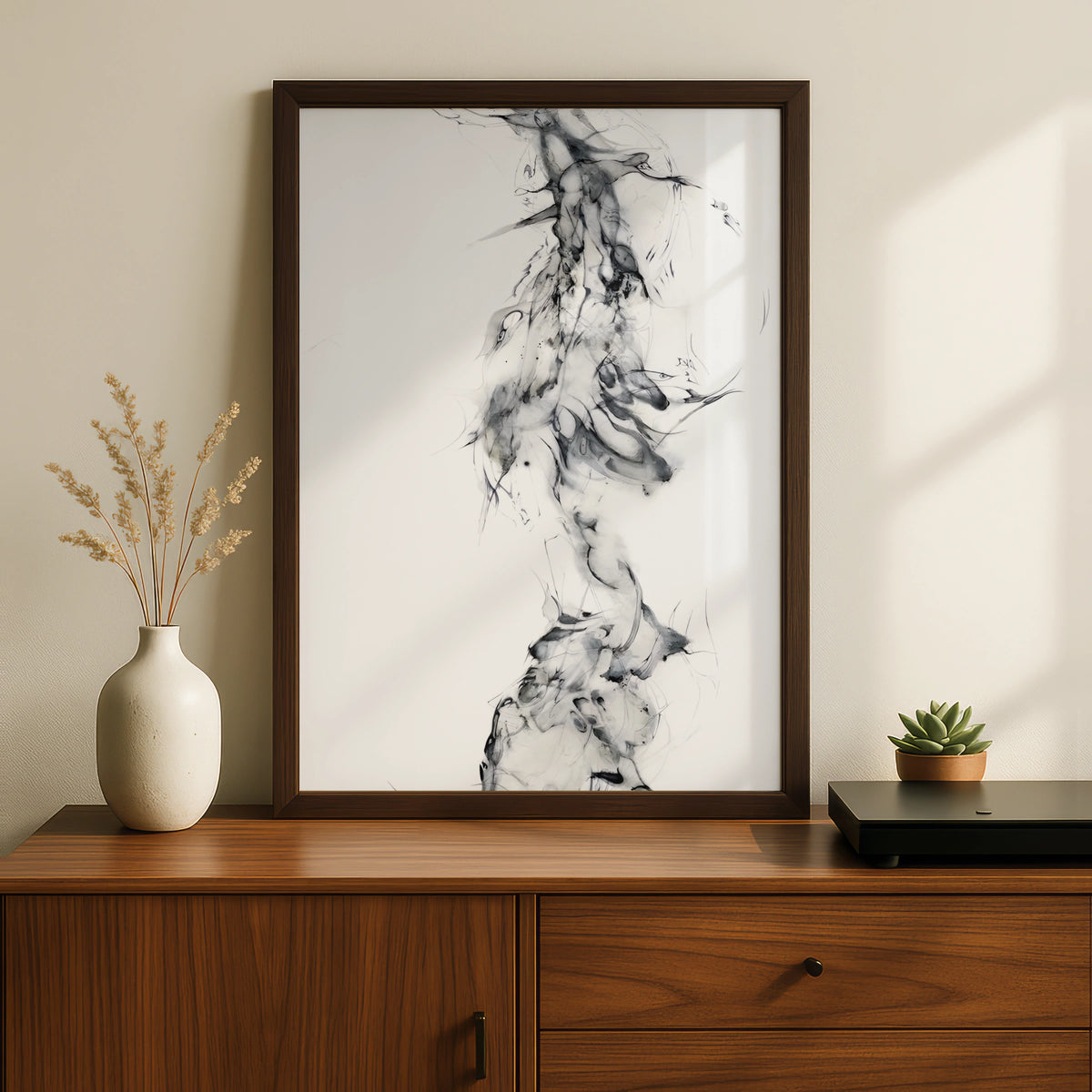 Abstract Ink Flow Monochrome Wall Art, Black and White Poster, Minimalist Print