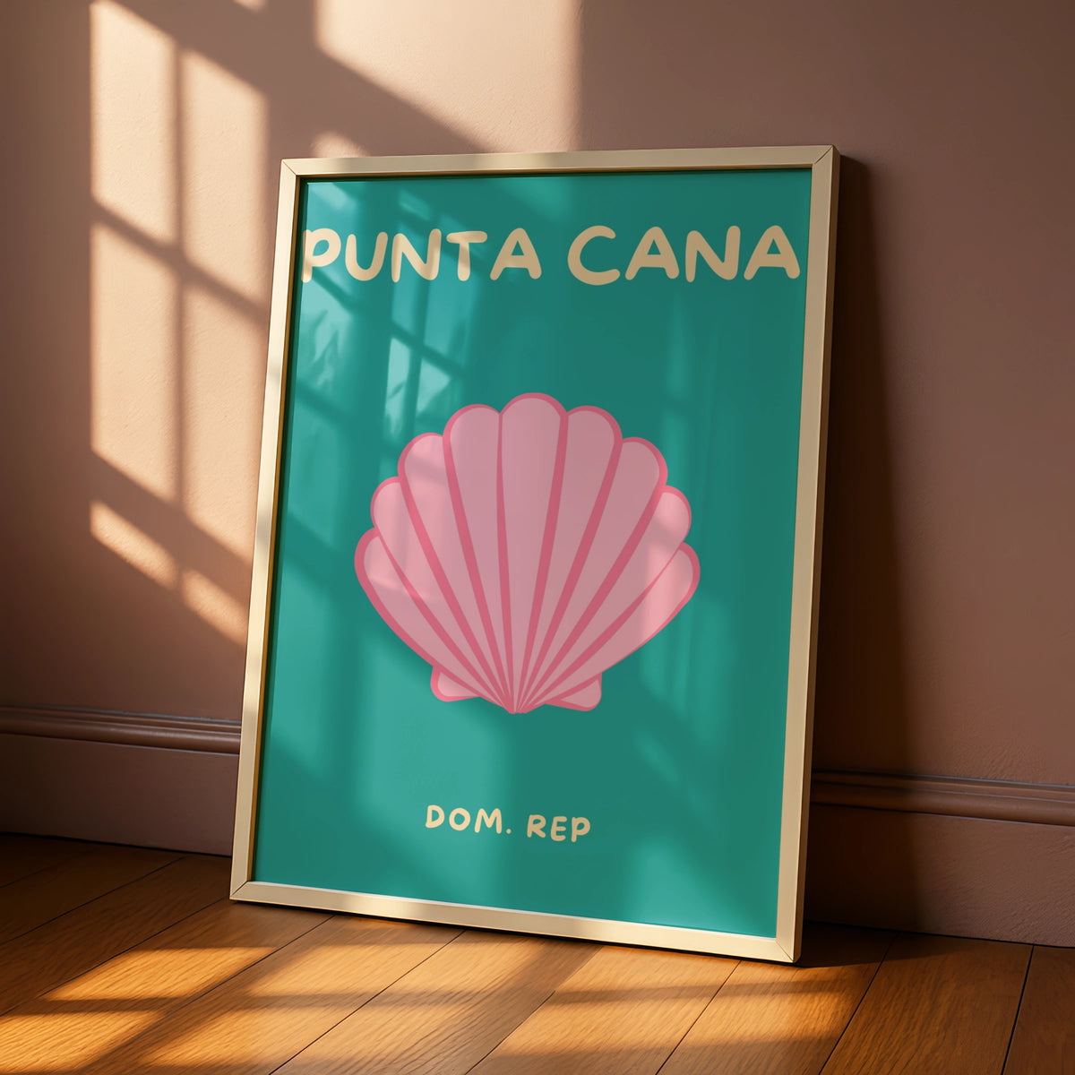 Punta Cana Travel Poster, Dominican Republic Wall Art, Retro Beach Print, Teal Pink Seashell