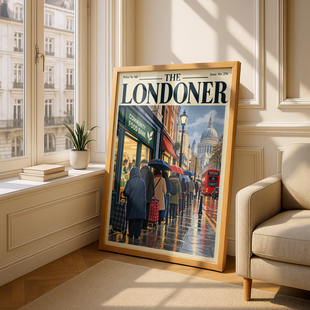 The Londoner Vintage Magazine Cover Poster, London Rainy Street Wall Art, St Paul's Cathedral Print