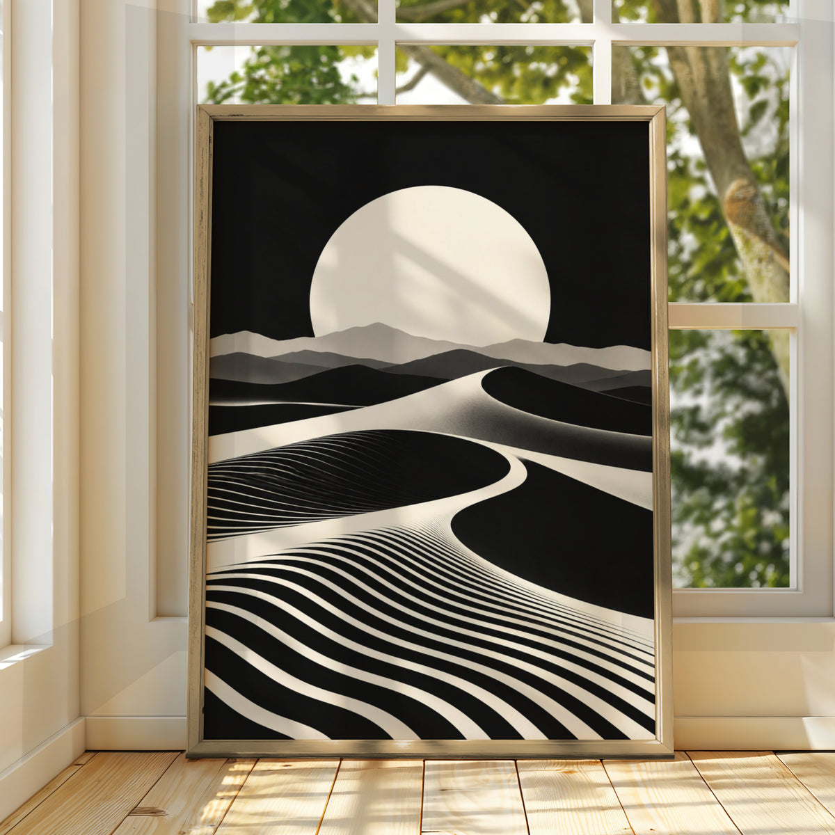 Desert Dunes Monochrome Wall Art, Black and White Landscape Poster, Minimalist Print