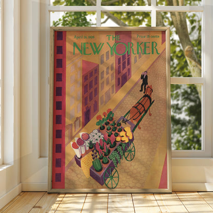 New Yorker 1926 Cover Poster, Vintage Flower Cart Art, Art Deco New York Wall Print