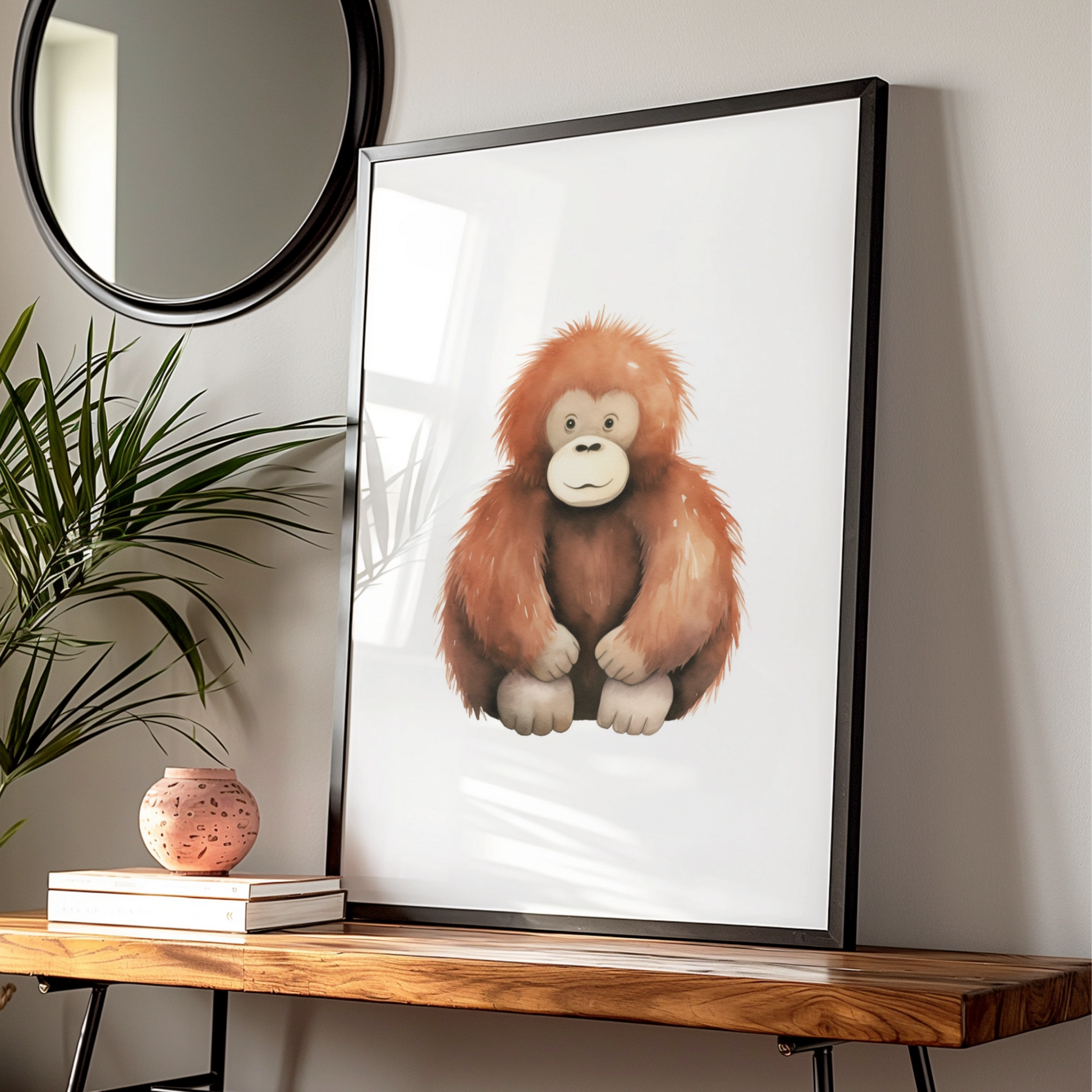 Cute Orangutan Nursery Wall Art, Baby Monkey Poster, Children's Animal Print, Kids Room Decor