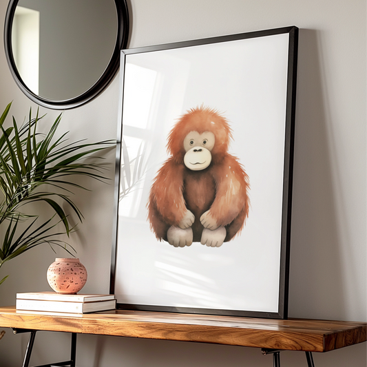 Cute Orangutan Nursery Wall Art, Baby Monkey Poster, Children's Animal Print, Kids Room Decor