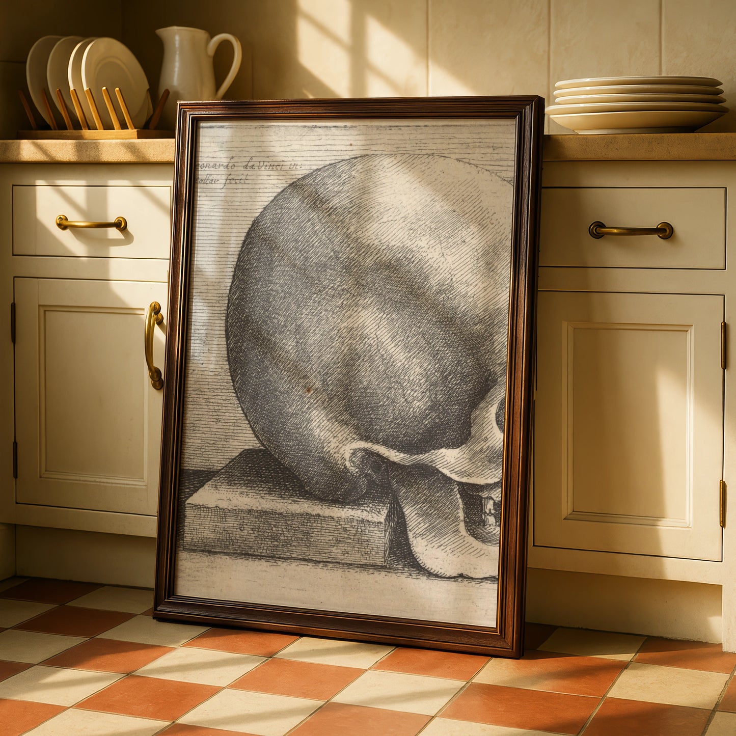 Leonardo da Vinci Skull Etching Poster, Halloween Art, Anatomy Wall Print