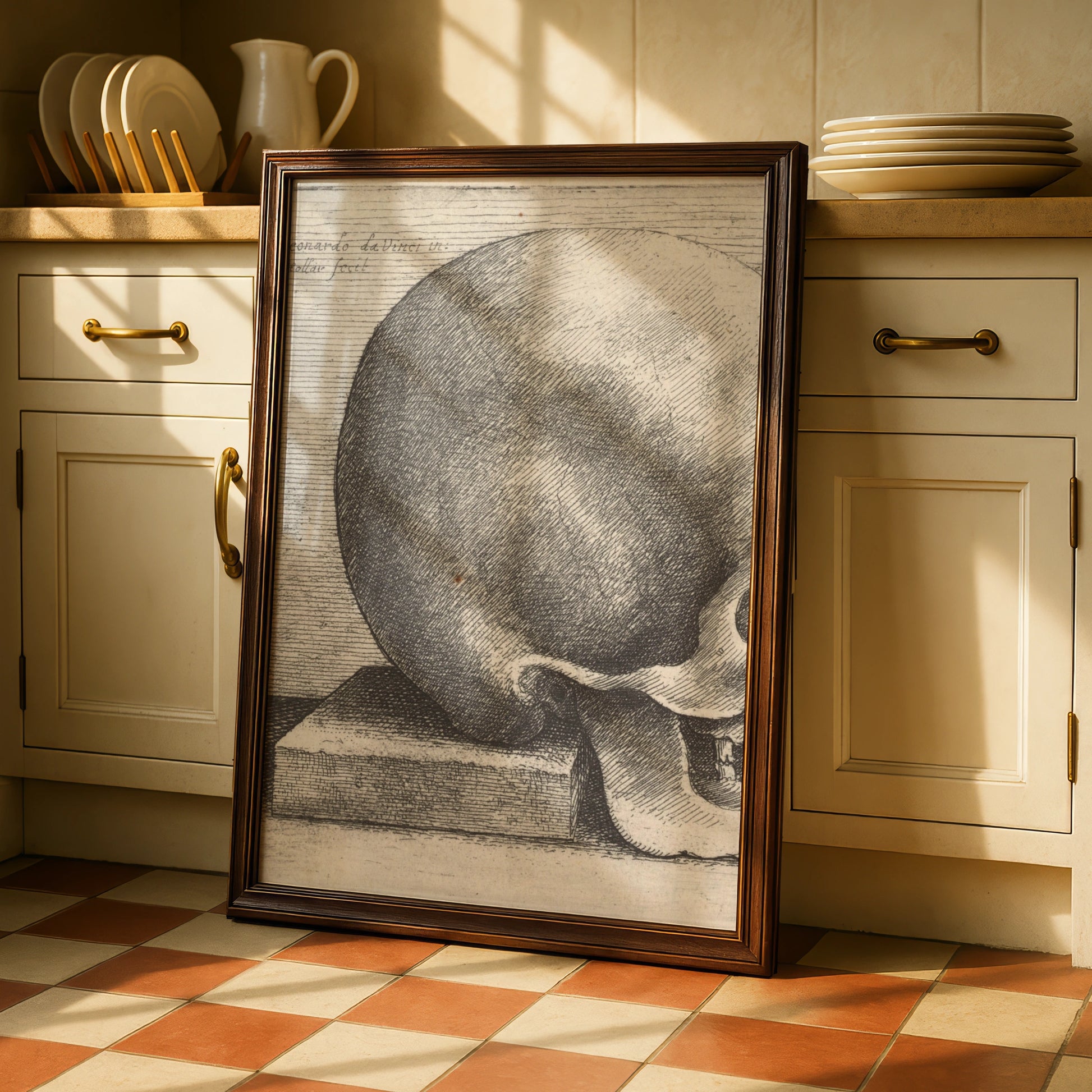Leonardo da Vinci Skull Etching Poster, Halloween Art, Anatomy Wall Print